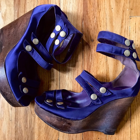 PATRIZIA PEPE purple satin platform wedges - Picture 2 of 14